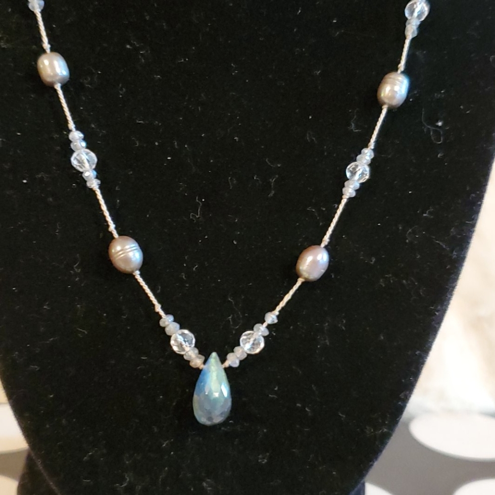labradorite, pearl and crystal necklace